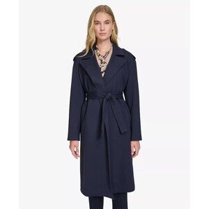 Tommy Hilfiger Women's Ponte Belted Long-Sleeve Trench Coat Midnight Blue XL NWT